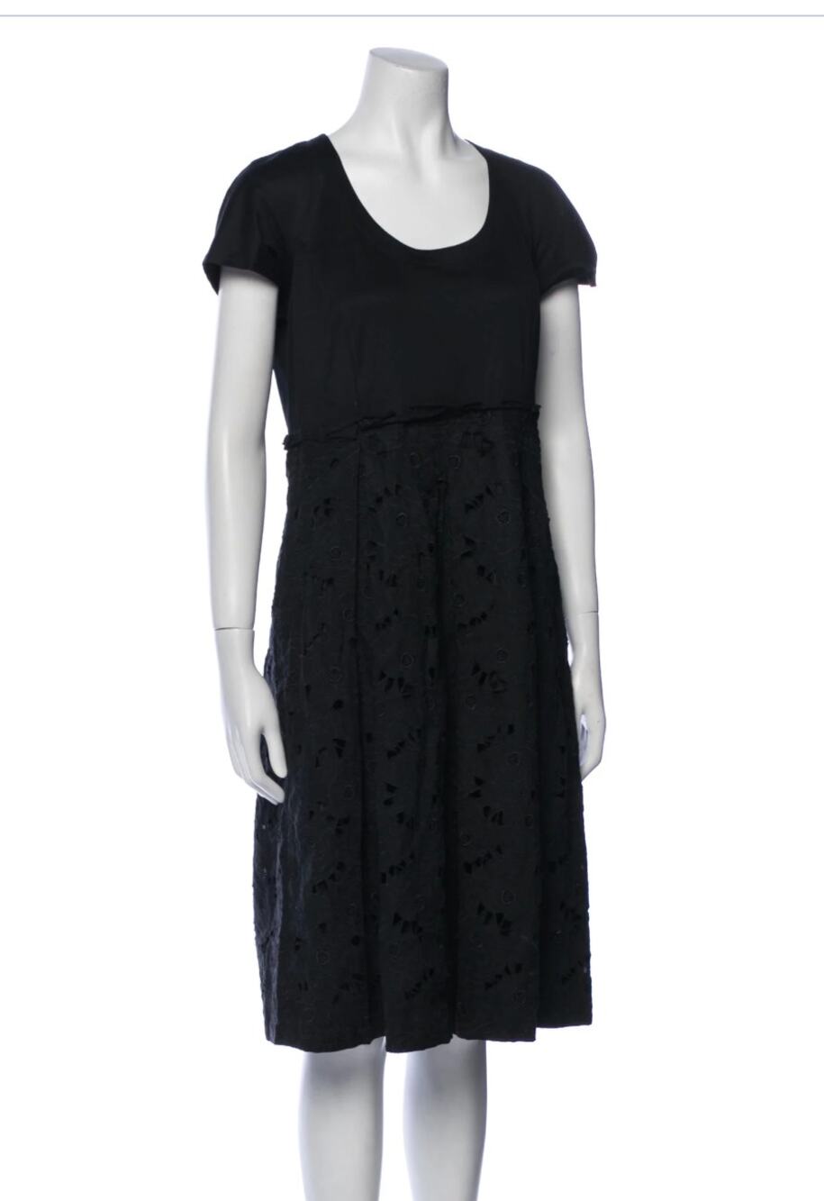 LAFAYETTE 148 New York Floral Eyelet Lace Midi Dress Size 8 Black Linen Lace